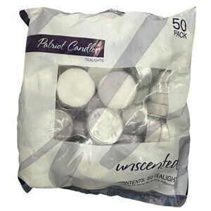 Patriot Candles Unscented Tealights White 50 Pack Tea Lights